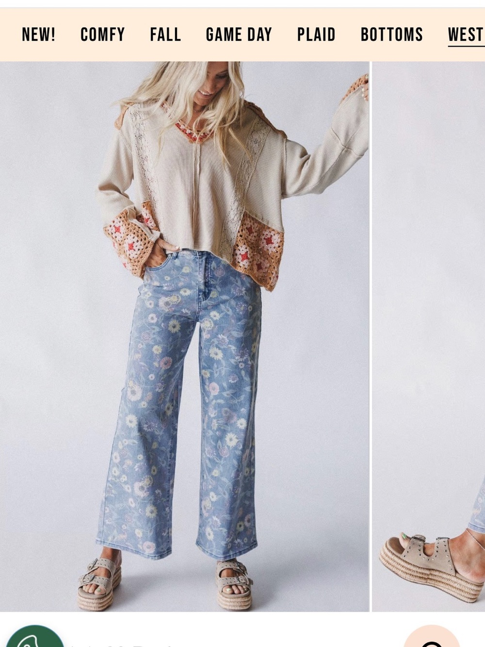 NWT Three Bird Nest Light Blue Floral Wide-Leg Jeans